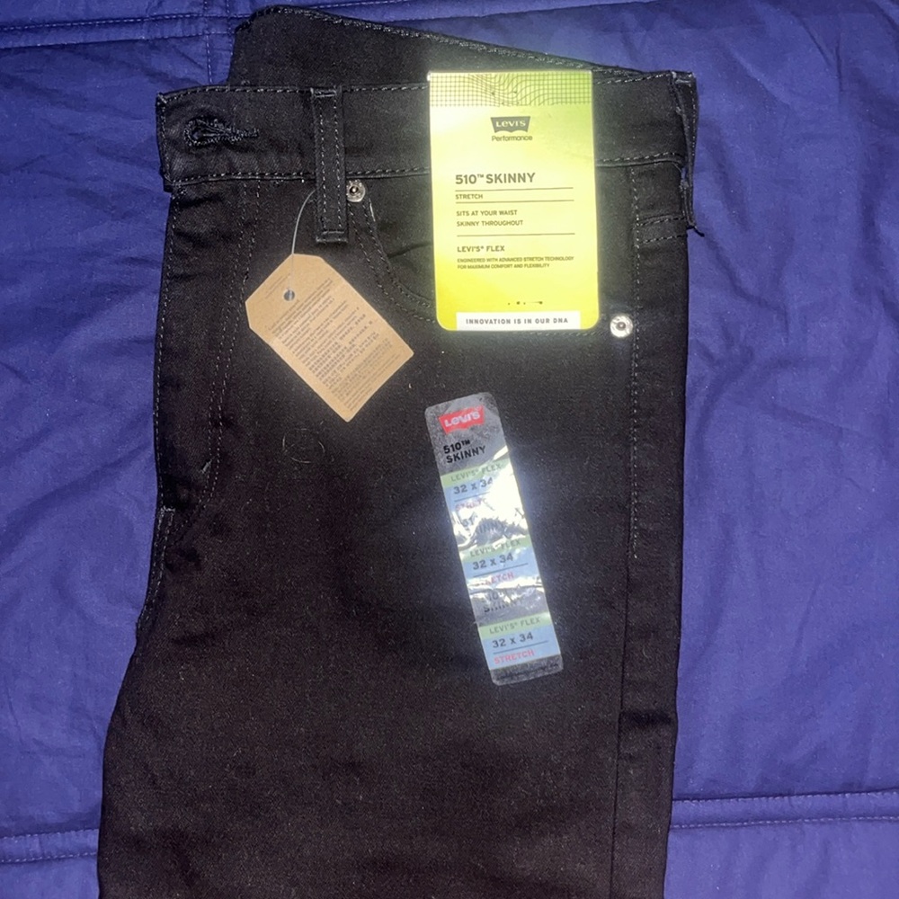 Levis Mens Performance 510 Black Skinny Stretch Jeans 32/34
